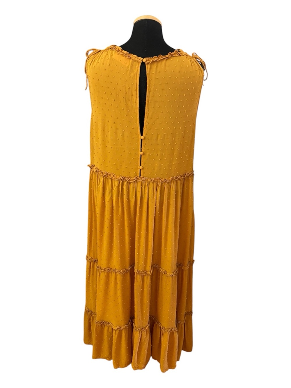 Auguste Swiss Dot Tiered Midi Dress Yellow Boho Cottagecore Babydoll Size US 6 - Picture 3 of 11